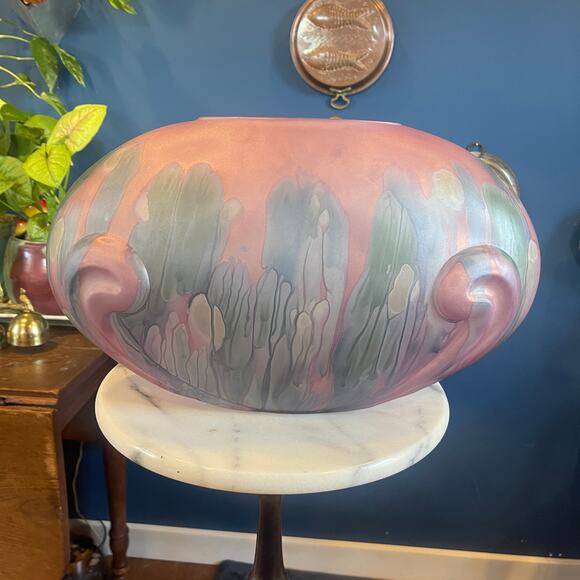 Vintage Rueven Nouveau Art Hand-Painted Glass Vase – Abstract Floral Satin Glass - Picture 7 of 12